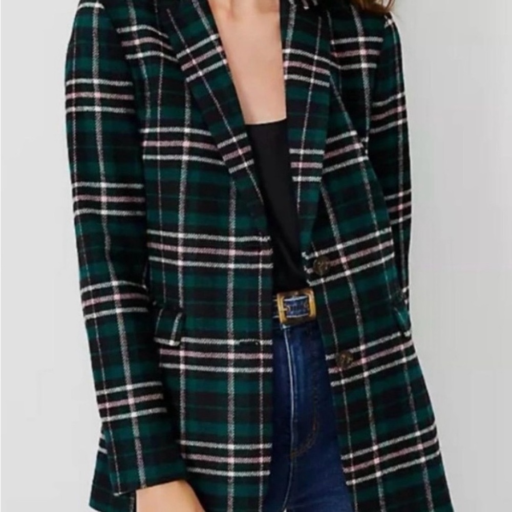 Ann Taylor Green and Black Plaid Blazer